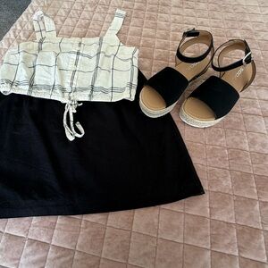 Black faux suede sandals